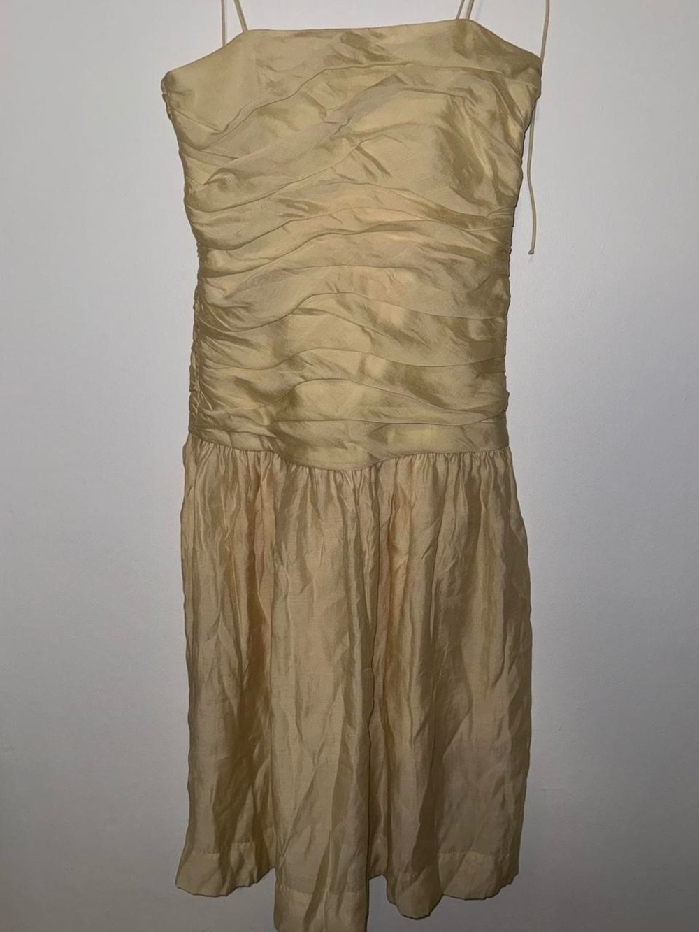 Zara Pale Yellow Strapless Ruched Bodice Dress